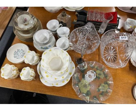 Two cut crystal baskets with a Foley part tea set, etc.