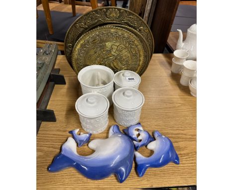 A ceramic bread bin, ceramic kitchen jars, etc.