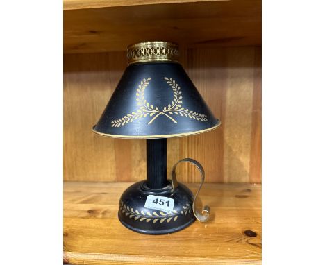 A small toleware chamber stick style table lamp, H. 24cm.