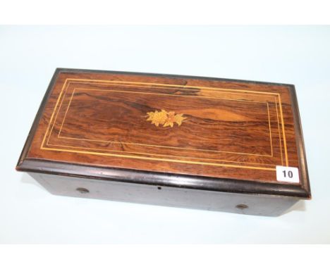 A rosewood and marquetry inlaid musical box, playing 8 airs