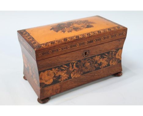 A 19th century Tunbridge Ware rosewood tea caddy, 21cm wide