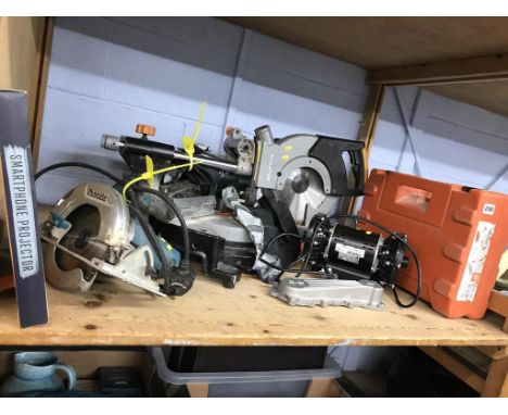 Various tools, to include a saw and pump etc.
