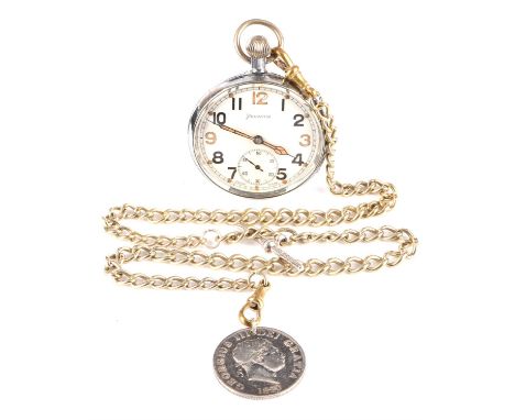 Helvetia a military open face pocket watch, the signed white enamel dial with Arabic numeral hour markers, subsidiary seconds