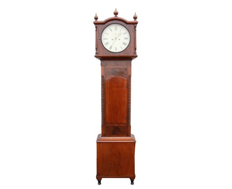 A George IV mahogany longcase clock, the circular white enamel 13 inch face with a subsidiary dial, the eight day twin train 