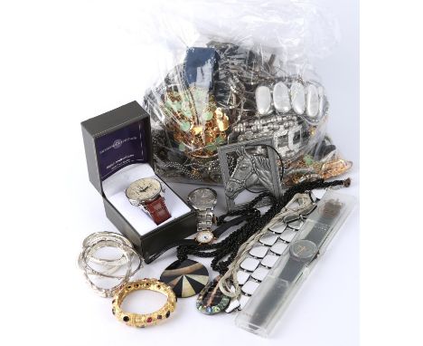 A large group of costume jewellery, including a number of silver bangles and necklaces including a twisted silver torque bang