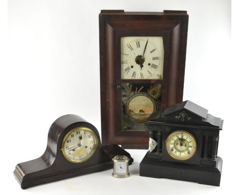 An American rectangular wall clock, late 19th/early 20th century, with Roman numeral chapter ring to white dial, above a gilt