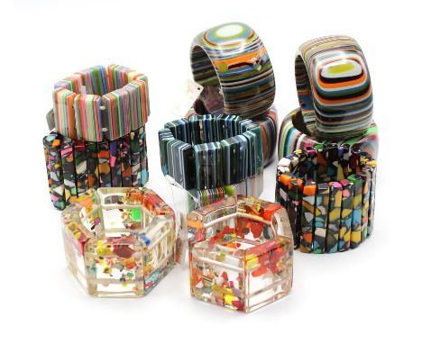 A collection of new Jackie Brazil Sobral resin 'Liquorice Allsorts' jewellery, including 7 pairs of multicoloured square earr