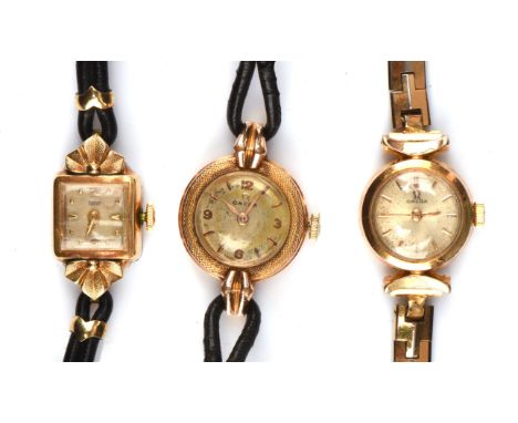 Omega a Ladies gold plated wristwatch the signed dial with baton hour marker, fitted with a calibre 423 manual wind movement,