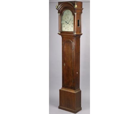 A LATE 18TH CENTURY LONGCASE CLOCK, SIGNED “THOMAS FIELD, BATH” to the 12” silvered dial, with engraved figure of Neptune to 