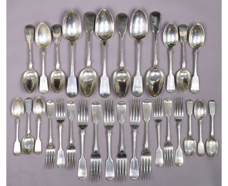 A service of Victorian silver Fiddle pattern flatware, Exeter 1867-8 by James &amp; Josiah Williams, comprising: six table fo