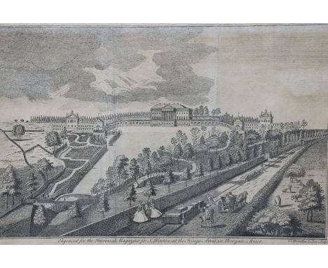 An 18th century black &amp; white engraving of Prior Park, Bath after La Cave, 19cm x 29cm, &amp; a coloured print after Turn