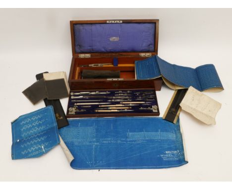 J. Halden & Co., Manchester, an early 20th century comprehensive draughtsmen set, the top drawer with instruments, the lower 