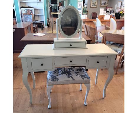 A Laura Ashley 'Rosalind' painted pine mirror backed dressing table, having rectangular top over central long drawer flanked 