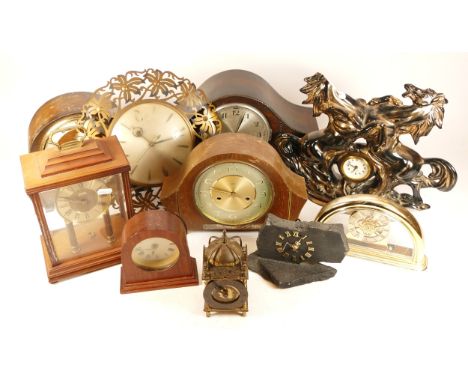 A collection of mid twentieth-century and later mantel, desk and wall clocks, makers to include, Smiths, Hermle and Kundo. (2