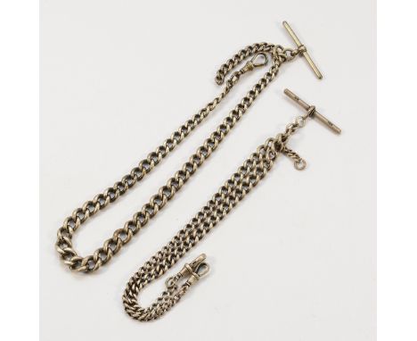 Two sterling silver watch chains, 87g