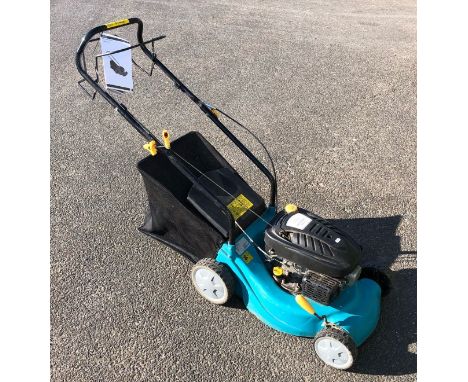 A Tesco four stroke petrol engine lawnmower PLM022013 98.5CC, 1.9KW, cutting width 400mm comes with instruction booklet, toge