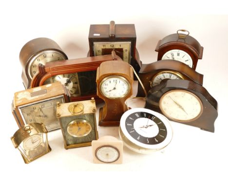 A collection of mid twentieth-century and later clocks, primarily mantel, makers to include, Westclox, Orola, and Highlands. 