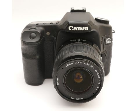 A Canon EOS 40D digital camera with a Canon f/3.5-5.6 18-55mm lens.