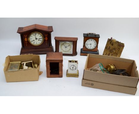 Three mantel clocks, to include, an Elliot example, with a silvered chapter dial featuring Roman Numerals, housing a manual w