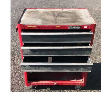 A Yamoto portable industrial tool cabinet with three drawers over a storage compartment 45.5cm (D) x 69cm (W) x 85cm (H) also