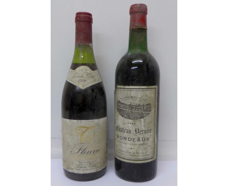 Two bottles of wine, Chateau Vernon Bordeaux, 1962 and Louis Cête Fleure, 1990