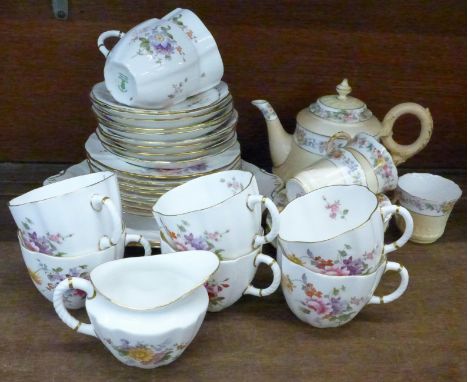 Royal Crown Derby, Derby Posies china, eight cups, saucers, plates, two cake plates and cream and a Royal Worcester part coff