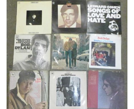 Fifteen Bob Dylan and Leonard Cohen LP records