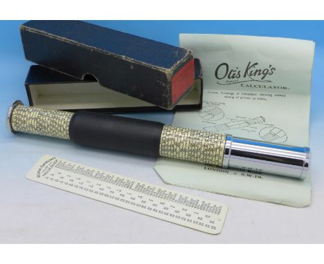 An Otis King's calculator, model K, boxed with instructions