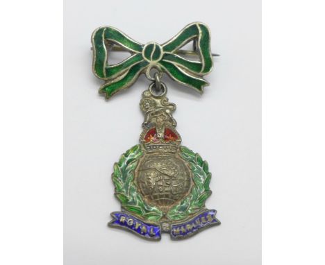 A silver and enamel Royal Marines brooch