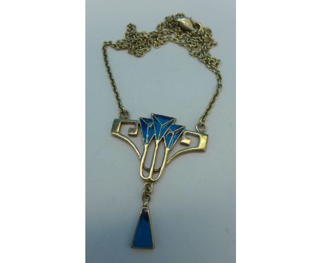 An Art Nouveau style 925 silver and enamel necklet