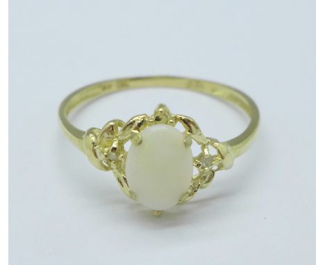 A 9ct gold, opal and diamond ring, 0.9g, N