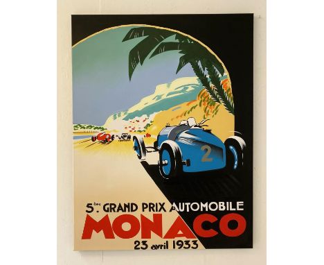 REPRODUCTION VINTAGE MONACO GRAND PRIX ADVERTISEMENT, painted on canvas, 120cm x 90cm. 