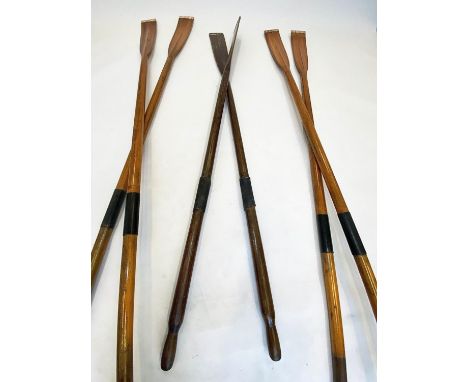 OARS, three vintage pairs, early 20th century, copper bound, longest 230cm W. (6) 
