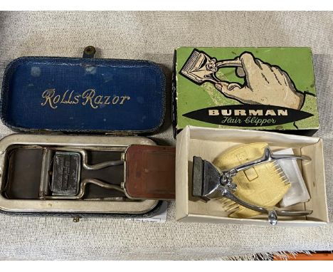 A vintage Rolls Razor and a set of Burman hair clippers 