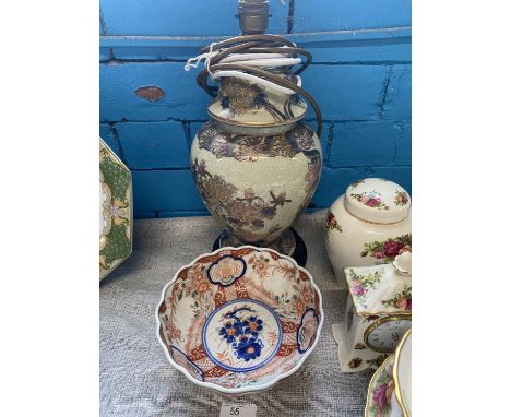 A Oriental ceramic lamp base and a Imari pattern bowl, shipping unavailable 