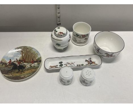 A selection of hunting themed ceramics including Coalport, Poole and Staffordshire, shipping unavailable 