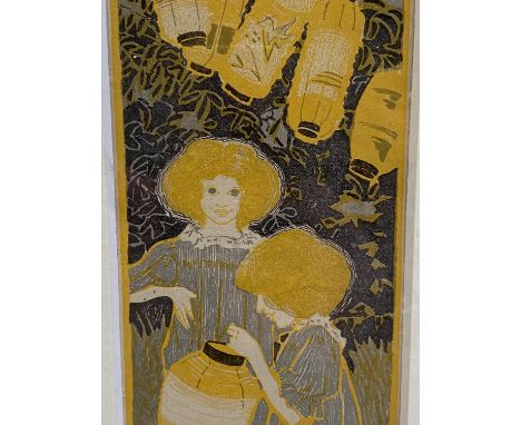 A framed E Neumann coloured lithograph of Chinese lanterns 