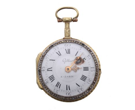 Attractive small gilt metal and enamel verge pocket watch, the movement signed Gilbert, A Paris, no. 3828, with pierced engra