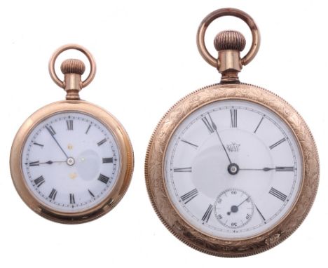 Waterbury Watch Co. Addison Series K gold plated duplex engine turned and engraved pocket watch, 52mm (at fault); together wi