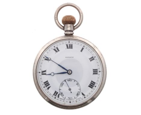 Pinnacle silver lever pocket watch, Birmingham 1922, signed 7 jewel movement with compensated balance and regulator, signed d