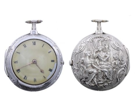 George Lindsay - Rare George III silver verge repousse pair cased pocket watch, the fusee movement signed Geo. (George) Linds