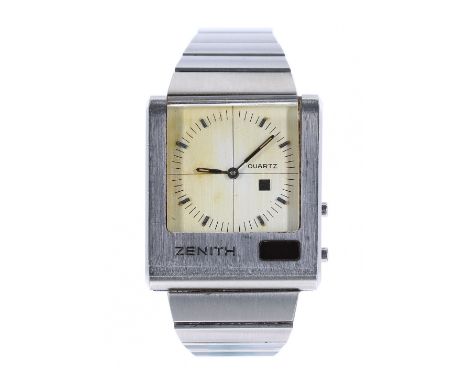 Zenith Futur Time Command Quartz Analog stainless steel gentleman's bracelet watch, circa 1970s, 35mm (requires repair) - Con