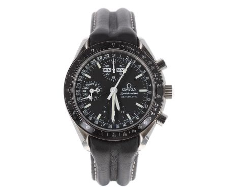 Omega Speedmaster automatic triple calendar chronograph stainless steel gentleman's wristwatch, ref.  175.0084, circular blac