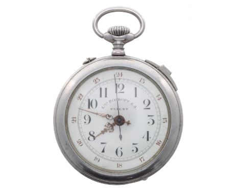 Louis Roskopf Patent centre second chronograph nickel cased lever pocket watch, signed movement with gilt three arm balance a