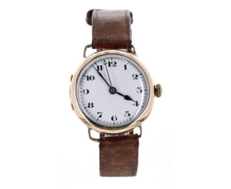 Vertex 9ct wire-lug gentleman's wristwatch, import hallmarks London 1919, circular white enamel dial with Arabic numerals, mi