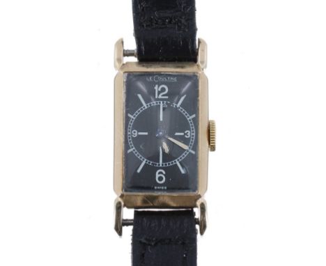Le Coultre 9ct rectangular cased lady's wristwatch, London 1937, case no. 399, rectangular black dial with quarter Arabic num