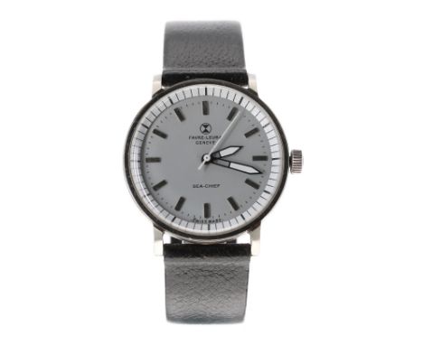 Favre-Leuba Genéve Sea-Chief stainless steel gentleman's wristwatch, ref. 61513, circular grey dial with white inner minute b