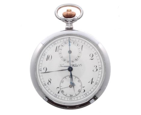 Tavannes Watch Co. centre seconds chronograph chrome cased lever pocket watch, signed movement with compensated balance and r