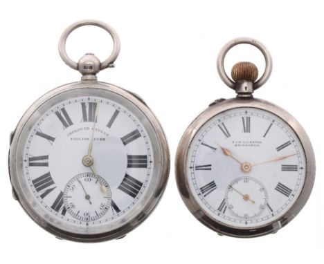 Silver 'Improved Patent English Lever' pocket watch, Chester 1901, the movement with engraved balance cock, compensated balan