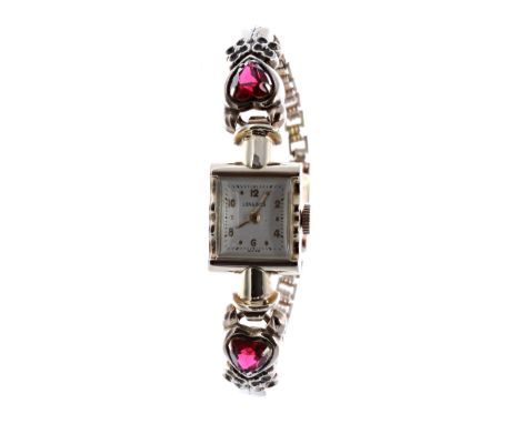Longines 14k square cased lady's bracelet watch, circa 1946, case ref. 774678, serial no. no. 7169571,  square silvered dial 